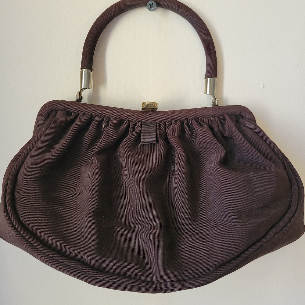 Vintage Fabric Handbag ~ CB Made in USA ~ Satin Lining ~ Attached Coin Purse - Picture 5 of 16